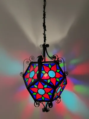 LAMPARA TIFFANY HEXAGONAL RUBÍ