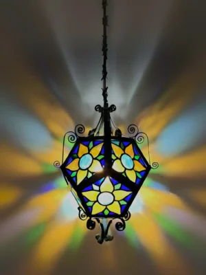 LAMPARA TIFFANY HEXAGONAL TOPACIO